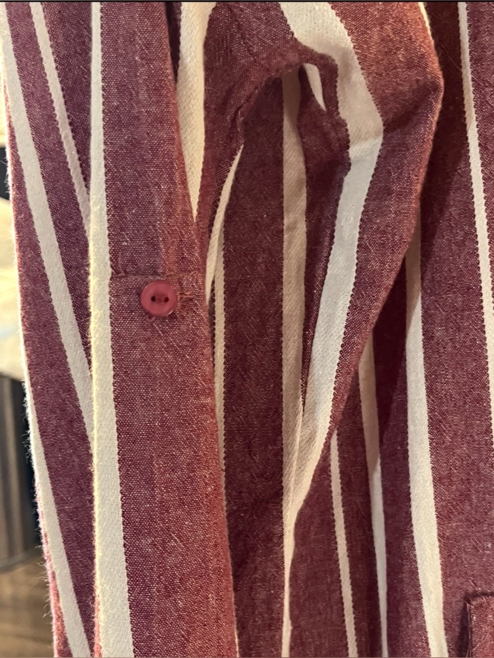 NWT entro Burgundy and Cream Stripe Maxi Capri Dress Roll Sleeves 100% Cotton S - Picture 10 of 15